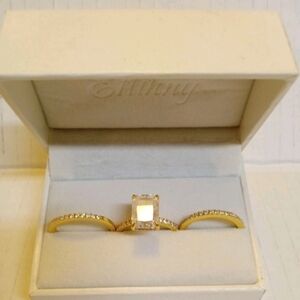 Women's Gold Tone Ring Wedding Engagement S925 Bridal Set 3 Piece New Size 7
